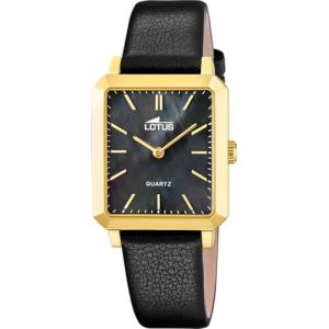 Lotus Montre pour Femme 18988/4 Square Series Boîtier en Acier Inoxydable Doré Bracelet en Cuir Noir