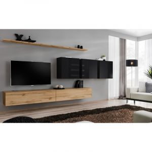 Meuble TV Mural Design " VII" 340cm Naturel & Noir Prix