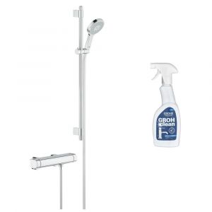 Image de Grohe Pack mitigeur douche thermostatique mural 2 trous GROHTHERM 2000 chrome complet + produit entretien