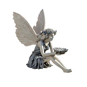 Design Toscano La Fée du Tournesol Statue de Jardin Mangeoire d'Oiseaux, 51 cm, polyrésine, deux tons pierre