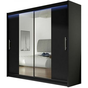 Atlanta Armoire Closico 123, Noir, 215x180x58cm, Portes d'armoire: Coulissantes, Nombre d'étagères: 0, led