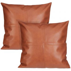 Relaxdays Housse de Coussin, Lot de 2, Similicuir, 45x45 cm, Fermeture &eacute;clair, pour Salon et Chambre, Marron/Blanc