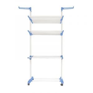 Tendoir à Linge sur Pied, 3 Niveaux, 170x64x126cm, Bleu/Blanc.