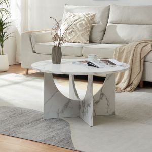 [en.casa] - Table basse Rindal 80 x 42 cm effet marbre blanc