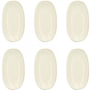 Novastyl Lot de 6 assiettes ovales en porcelaine blanche et liseré beige 19cm
