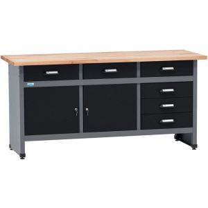 Kupper &Eacute;tabli 12179, largeur 170 cm, 6 tiroirs, 2 portes, charge maximale 300 kg, plan de travail en h&ecirc;tre massif 30 mm