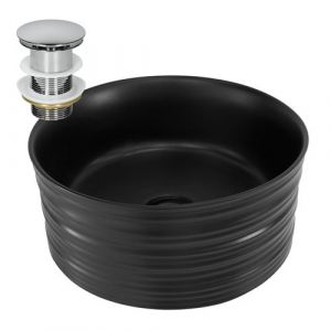 ML-Design Lavabo en Céramique, Noir Mat, Ø 41x18 cm, Forme Ronde, avec Garniture de
