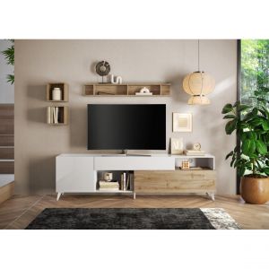 Meuble TV 241 cm Blanc laqu&eacute;