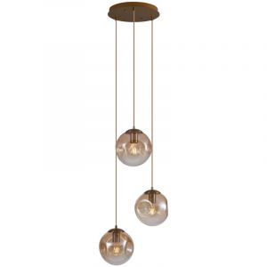 Qazqa Suspension Art déco laiton et verre ambré 3 lumières - Douglass