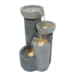 Monster shop Fontaine de Jardin Cascade Électrique Extérieure Polyresine Gris 3 Lumières led Blanc Chaud Pompe à Brancher Câble de 7 m Statue Droit Décor Maison