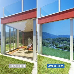 Dimexact Film Miroir Fenêtre Adhésif Anti Regard Sans Tain, Pour Vitre Supérieure À 1,2 M², Bleu, De L : 1.52 M X H : 0.5 M, En Rouleau