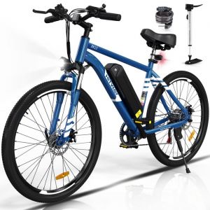 Hitway V&eacute;lo &Eacute;lectrique 26" Bleu, Vae Avec Batterie Amovible 36v/12ah, Shimano 7-Vitesses, Vtt Ville E-Bike