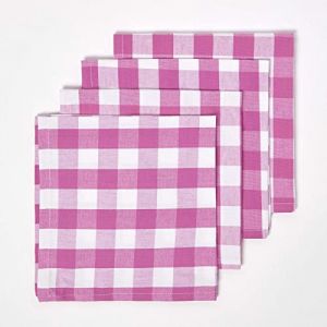 Lot de 4 serviettes de table à grands carreaux vichy en coton, Rose - Rose - Homescapes