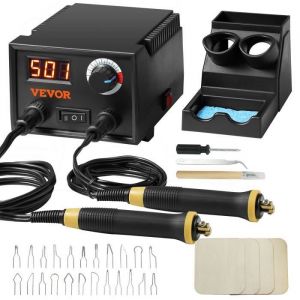 VEVOR Kit de Pyrogravure sur Bois avec 2 Ports 2 Fers à Souder 23 Pointes en Fil Métalliques Pyrograveur Professionnel, Affichage Numérique, 200~700°C Réglable, Noir