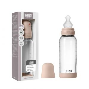 BIBS Baby Glass Bottle Silicone biberon anti-colique avec bec en silicone Blush 240 ml