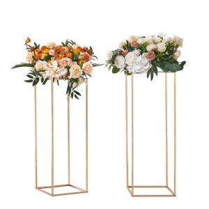 VEVOR 2PCS Support de Fleurs de Mariage 80 cm Porte-Fleurs Métal Doré Centre de Table Mariage Vase Géométrique Présentoir Floral Rectangulaire pour Réception Événements Décoration de Fête à la Maison