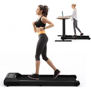 COSTWAY Tapis de Course Électrique 1 à 6 KM/H Moteur 2,25HP à roulettes Charge 120 kg, Tapis de Marche Inclinable avec Télécommande, sous Le Bureau