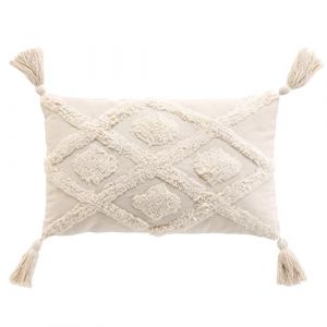 Douceur d'int&eacute;rieur, Coussin D&eacute;houssable (30 x 50 cm) Inca, Coton & Polyester Tuft&eacute;, Naturel
