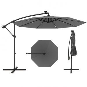 Coast Grand Parasol suspendu mobile - 300x300x250 cm - 40 LEDs et panneau solaire - Gris