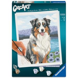 Ravensburger CreArt 24x30 cm &ndash; Adulte &ndash; Peinture par num&eacute;ros &ndash; Berger Australien &ndash; Loisir cr&eacute;atif &ndash; 12023114
