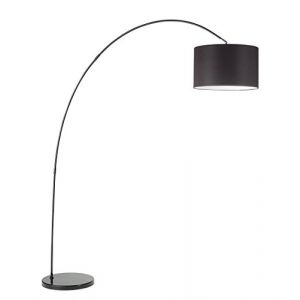 Image de Perenz Lampe de sol à arc, modèle 6304N Cette lampe sur pied est réalisée avec une monture en métal verni blanc et abat-jour en tissu noir.