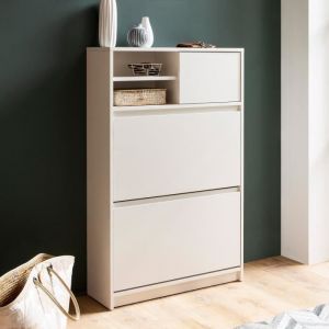 M&S Meuble &agrave; chaussures 3 portes 2 niches 71x24x110 cm blanc et noir