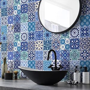 Sticker Mural Carrelage adhésif Cuisine Salle de Bain - 24 Stickers Carreaux DE Ciment Philipa - 24stickers10x10cm