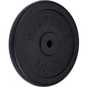 ScSPORTS Disque de Poids - 30 kg, en Fonte Simple, Ø 30/31 mm, Durable, Noir - Plaque d'Entraînement, Plaque d'Haltères, Équipement de Gym, Haltérophilie, Musculation