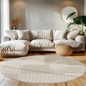 Teppium Tapis Salon Moderne Tapis Chambre Beige 80 cm Rond - Tapis à Poils Courts, Style scandinave, Conception bohème Moelleux et Doux - Tapis Cuisine Moquette Salle de Sejour