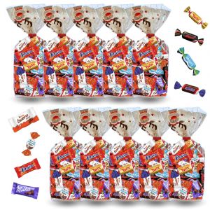 10 Sachets de Noël garnis de 30 chocolats : Célébrations Milka Kinder Daim Idéal Noël dentreprises repas de famille