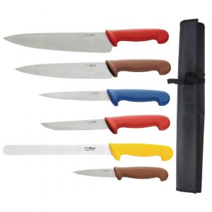 Hygiplas Ensemble de 6 couteaux professionnels à code couleur + étui