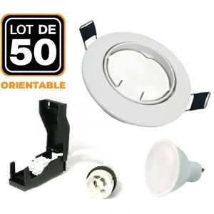 Europalamp 50 spots encastrable orientable BLANC avec GU10 LED de 5W eqv. 40W Blanc Froid 6000K - Blanc froid 6000K
