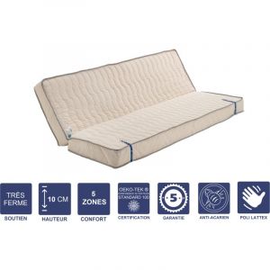 Literie Julien Matelas Trés Ferme Pour tous Clic Clac 130x190 x 10 cm + Oreiller Visco Découpe ise 70 cm 5 zones de Confort Noyau Poli