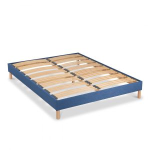 BELLECOUR LITERIE - Sommier à lattes en bois KIT COLOR 140x190 cm - Coloris Bleu marine - Livré en kit