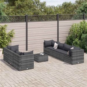 VidaXL Salon de jardin 8 pcs avec coussins Gris Résine tressée, ensemble de canapés d'extérieur, canapé d'angle de jardin, salon de jardin d'angle 3308034