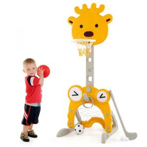 Panier De Basket 4-En-1 Pour Enfant Costway Avec Hauteur Réglable, Base À Remplir, But De Football, Golf Pour Ans 3+ Cerf