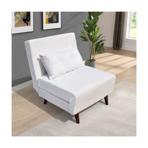 Fauteuil convertible lit une place tissu velours Blanc dimension: 80x90x84 cm-dimension lit: 80x190x28 cm