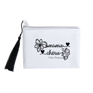 Porte monnaie Taperso blanc motif mamie cherie personnalisable