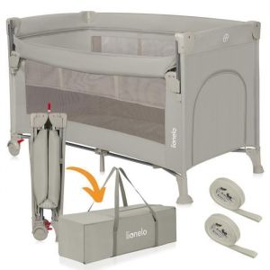 Lionelo Ellen 3 en 1 Lit de Voyage de 0 à 3 Ans, Cododo pour Nouveau-nés et Enfants Plus Âgés jusqu'à 15 kg, 2 Hauteurs de Matelas, Sangles d'attache, Verrouillage Latéral, 2 Roues, Sac (Beige)