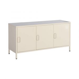 Meuble TV industriel m&eacute;tal cr&egrave;me 3 portes 120cm - Alabama
