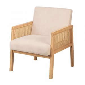 Nordlys - Fauteuil de Salon Scandinave avec Structure Bois et Cannage