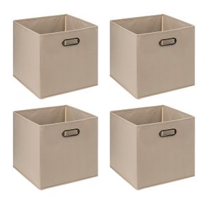 Lot de 4 Boîtes de rangement Beige Lin 31 x 31 cm
