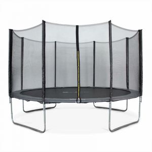 Alice's Garden Trampoline rond &Oslash; 400cm gris avec son filet de protection - Mercure - Trampoline de jardin 400 cm 4m| Qualit&eacute; PRO. | Normes EU.