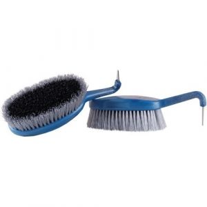 Haas 4025589508651 Huf Duo Azzuro Combi Grattoir et brosse pour chevaux 210 x 65 mm Titre Bleu/noir/gris