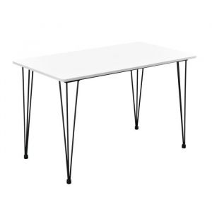 Image de Table de salle a manger cuisine salon pour 4 personnes plateau MDF pieds acier epingle a cheveux 120 x 70 x 75 cm noir et blanc 03