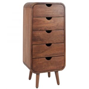 Image de Chiffonnier en manguier teinté noyer 5 tiroirs