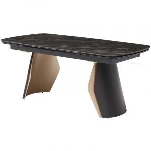 Vente-unique - Table à manger extensible 6 à 10 personnes en céramique, verre trempé et métal - Effet marbre noir et doré - zinoria de Maison Céphy