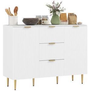Homcom Buffet enfilade 2 portes 2 étagères 3 tiroirs - dim. 120 x 40 x 90 cm - métal doré blanc