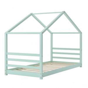 D&eacute;coshop26 Lit pour enfant cabane maison avec sommier &agrave; lattes bois de pin menthe 90x200cm 03_0005507