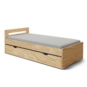 Pack lit gigogne avec matelas bois massif 80x190 cm